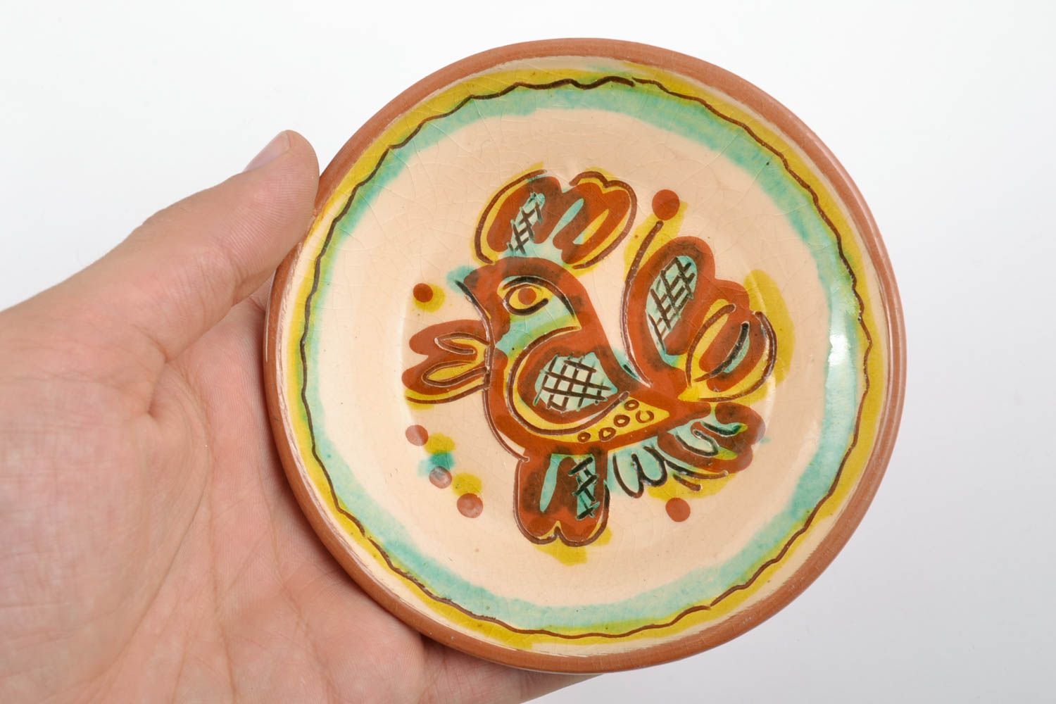Handmade decorative clay wall plate painted with glaze photo 2