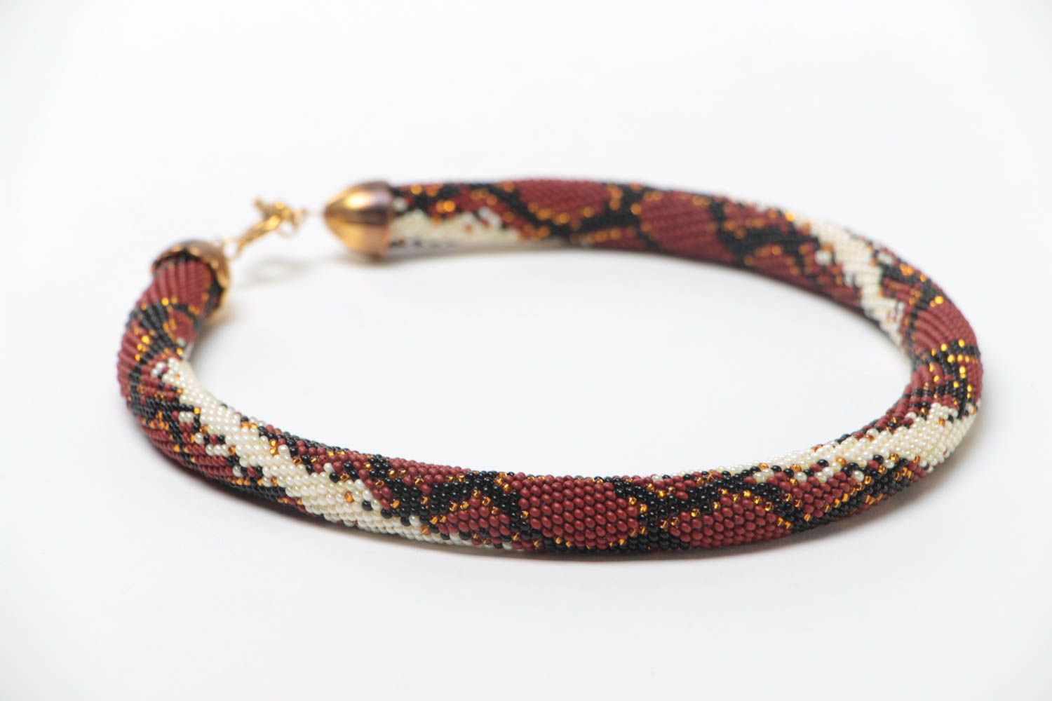 Handmade designer beaded cord women's necklace styled on python leather photo 3