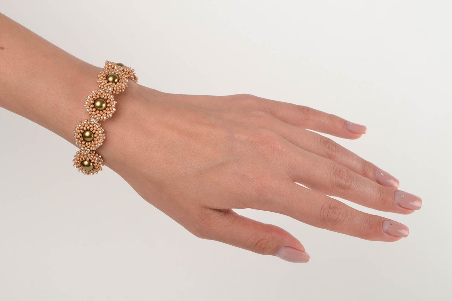 Unique seed beaded bijouterie bracelet handmade designer present for woman photo 2