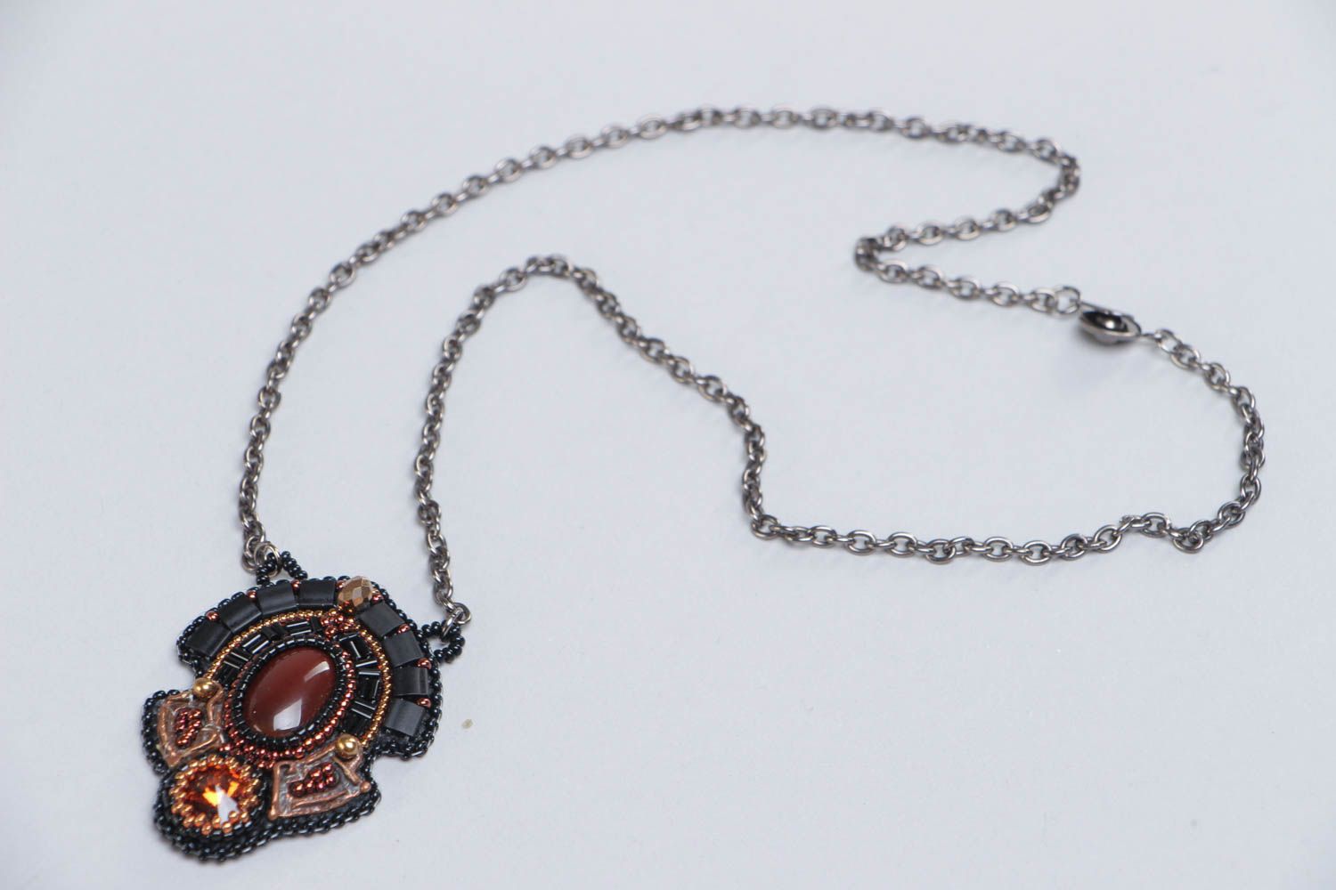 Beautiful handmade beaded neck pendant with cornelian and crystal Egypt photo 2