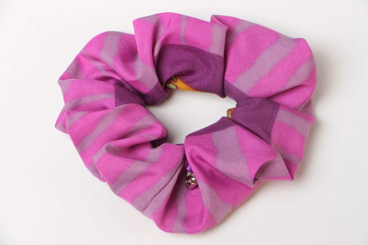 Beautiful stylish handmade fabric hair tie pink with stripes photo 2