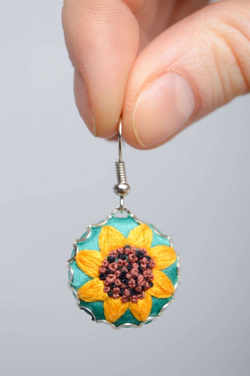 Rococo embroidered dangle earrings Sunflowers photo 4