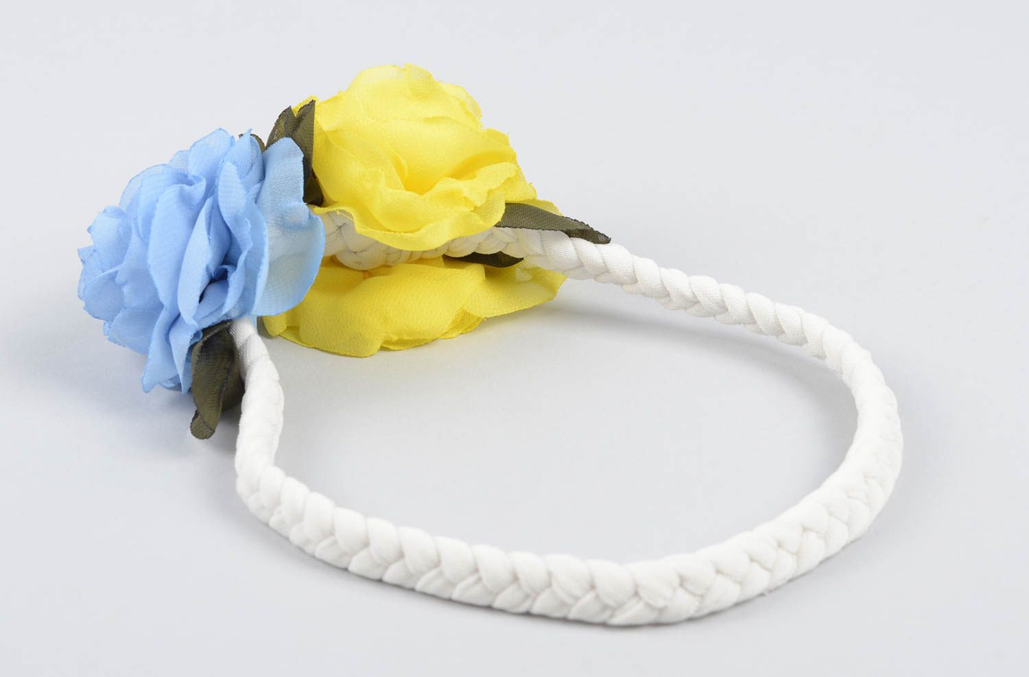 Аксессуар для волос handmade повязка для девочки желто-голубая повязка для волос фото 2