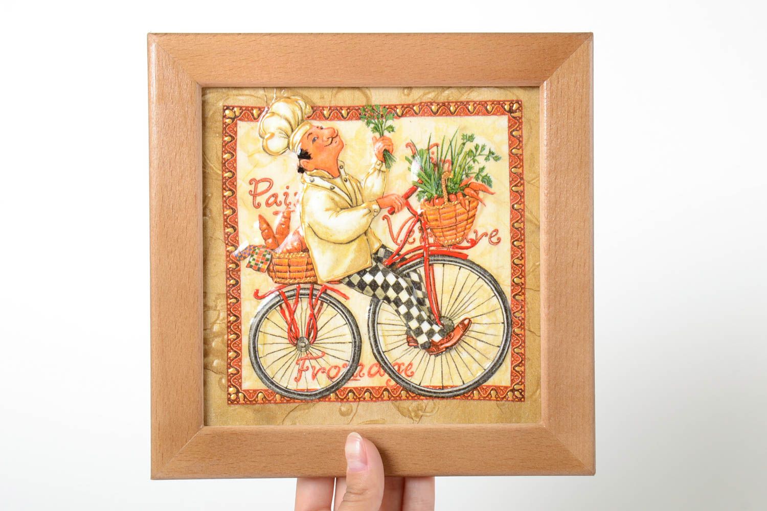 Panel decorativo adorno artesanal decoración de interior Cocinero en bicicleta foto 5