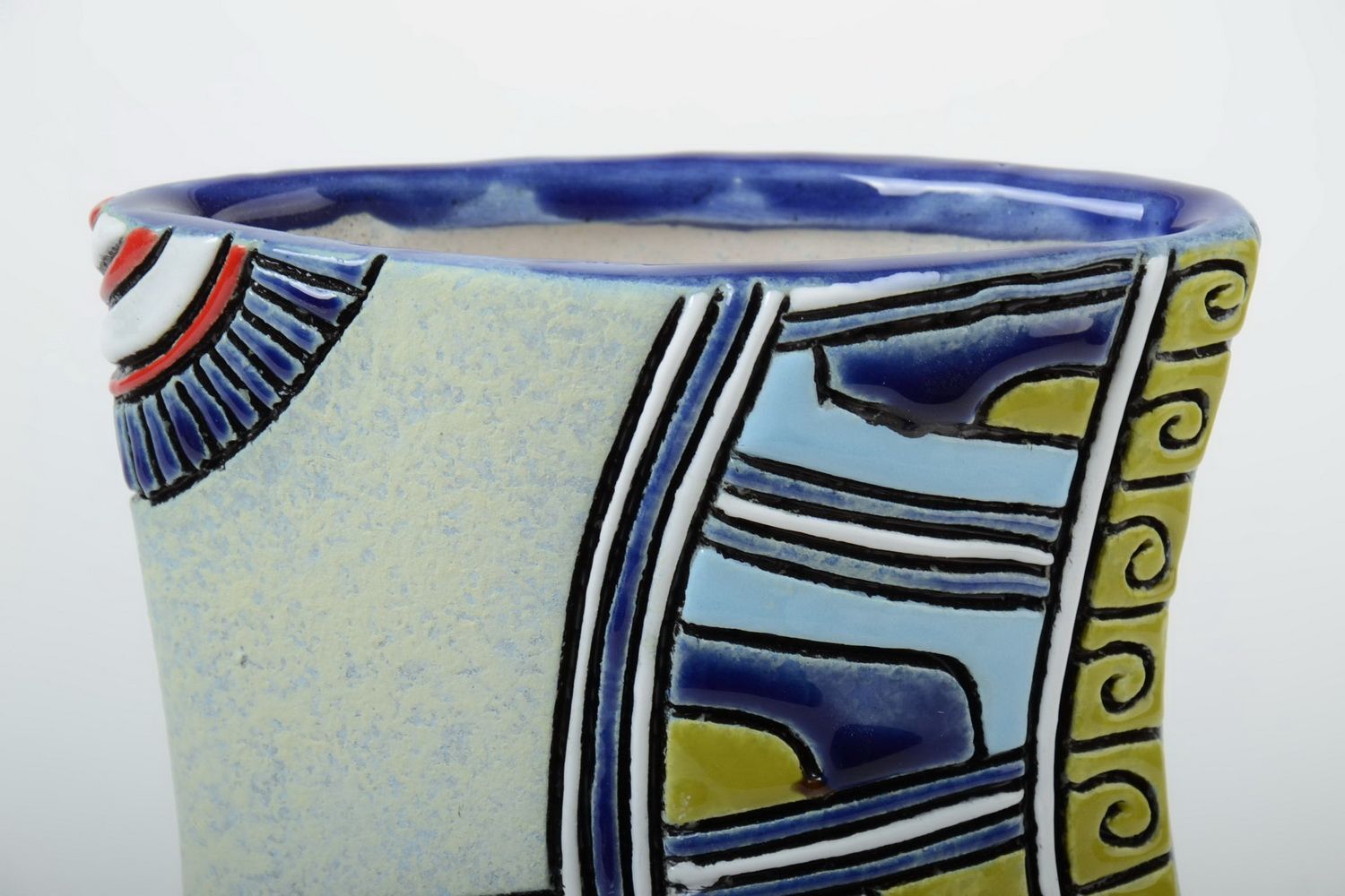 Vase décoratif fait main en mi-porcelaine original peint avec motif à fleurs 2 L photo 4