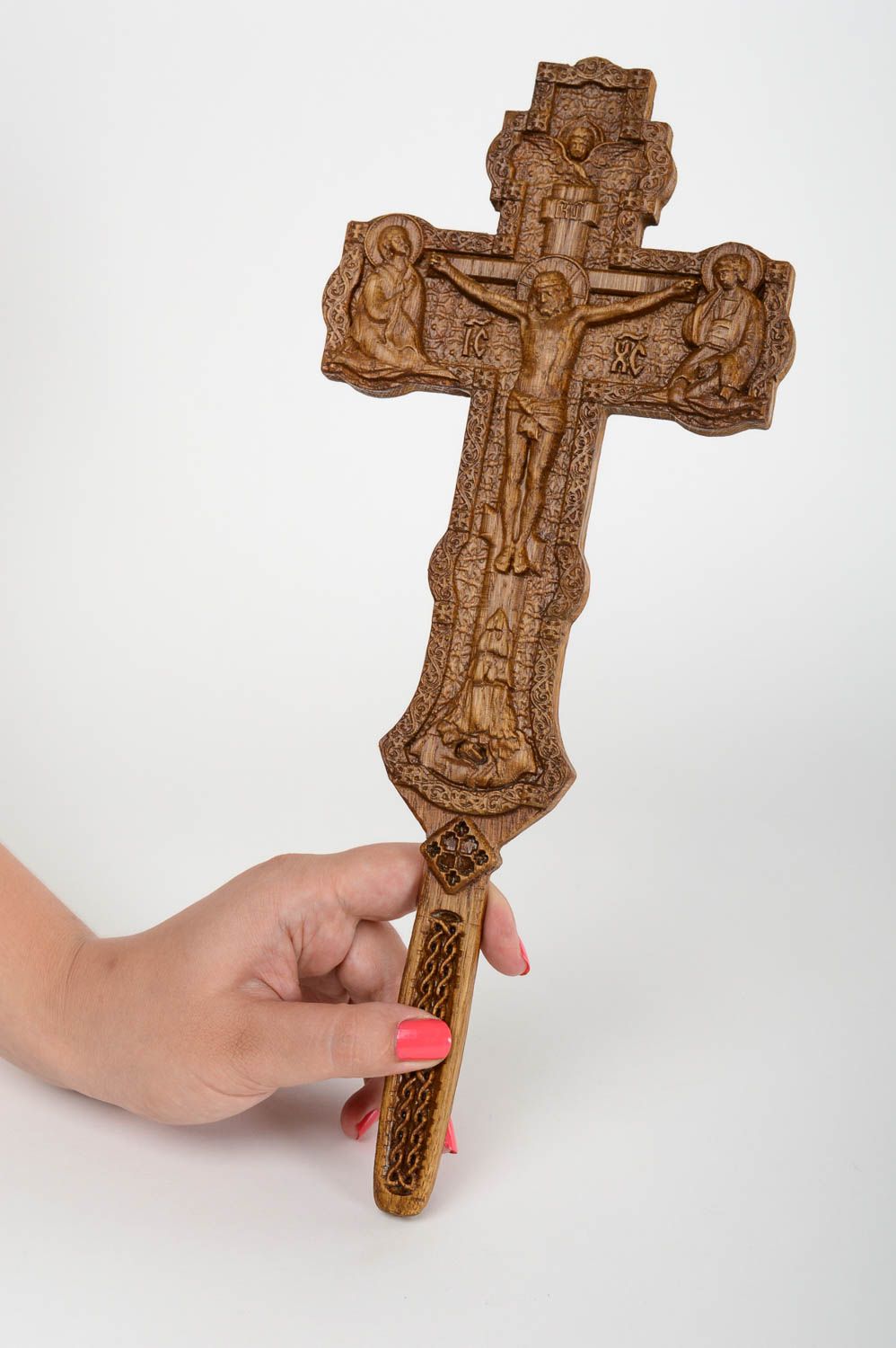 Handmade unusual carved cross wooden wall crucifix decorative use only photo 5