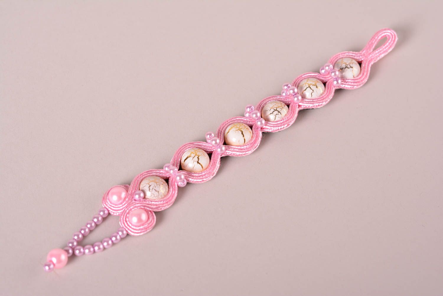 Soutache Schmuck handgefertigt Armband Frauen originelles Geschenk in Rosa  foto 3