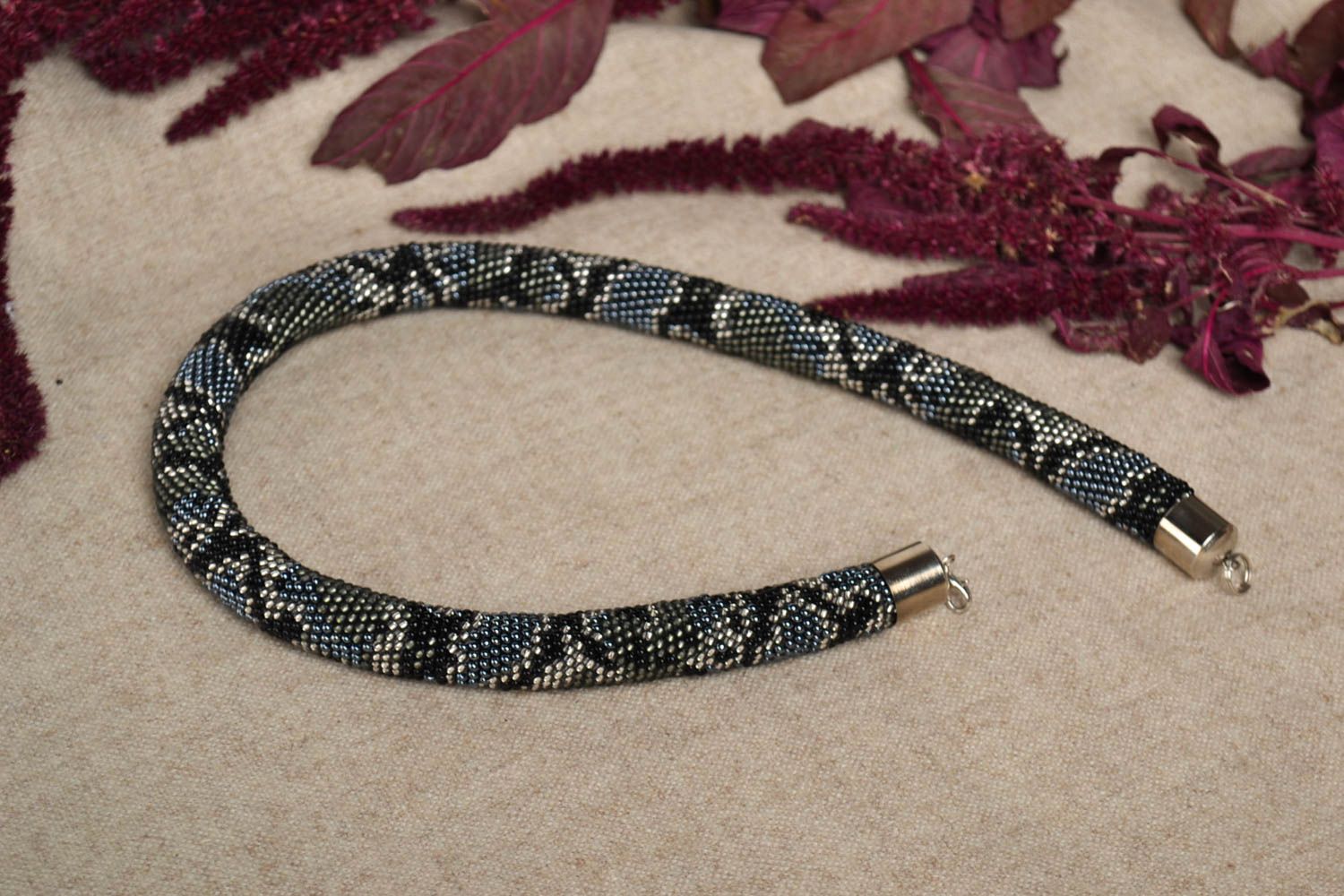 Handmade beaded cord necklace elegant necklace handmade accessories bead jewelry photo 1