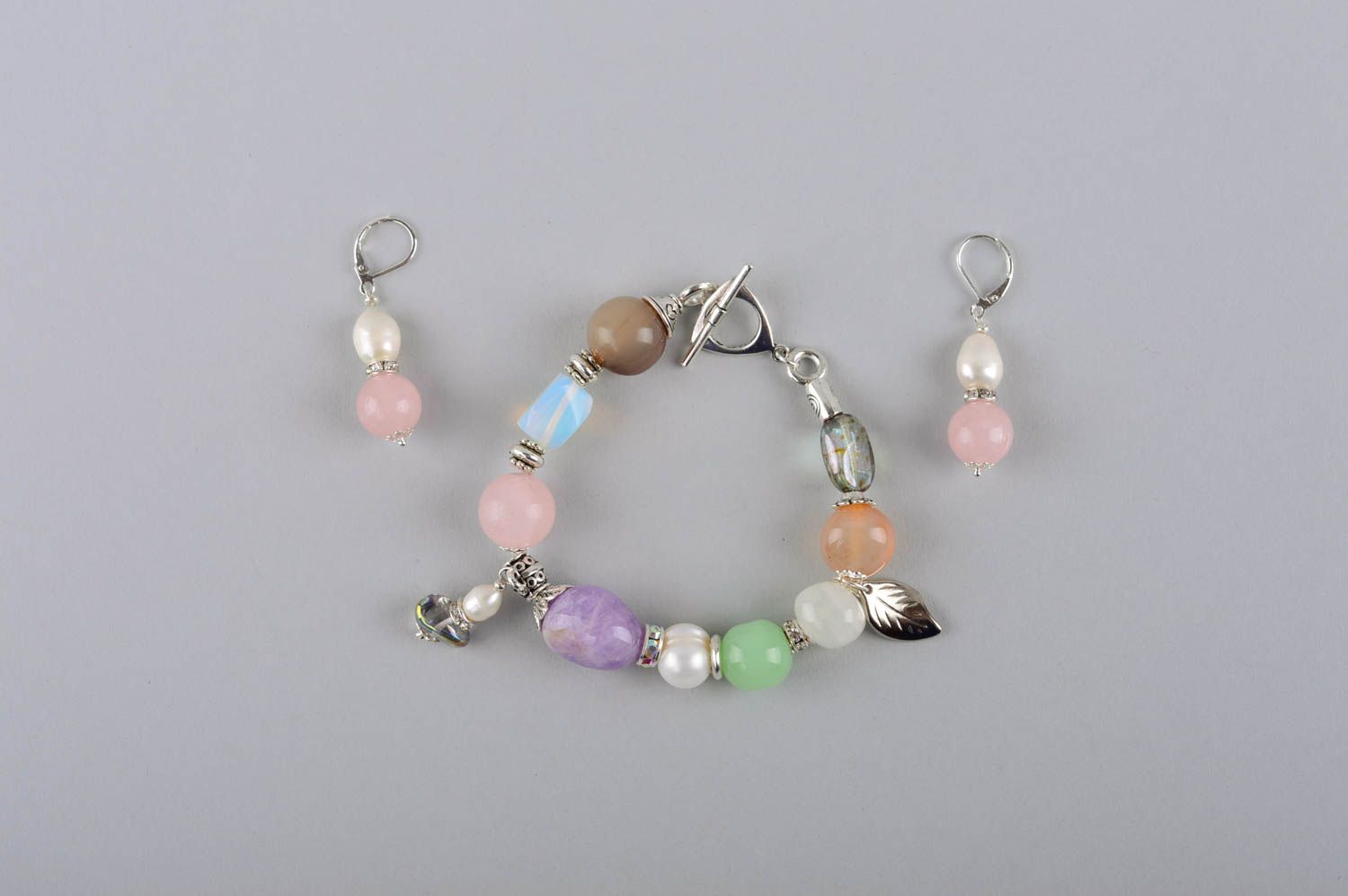 Designer unusual earrings cute handmade bracelet stylish bright jewelry set photo 2
