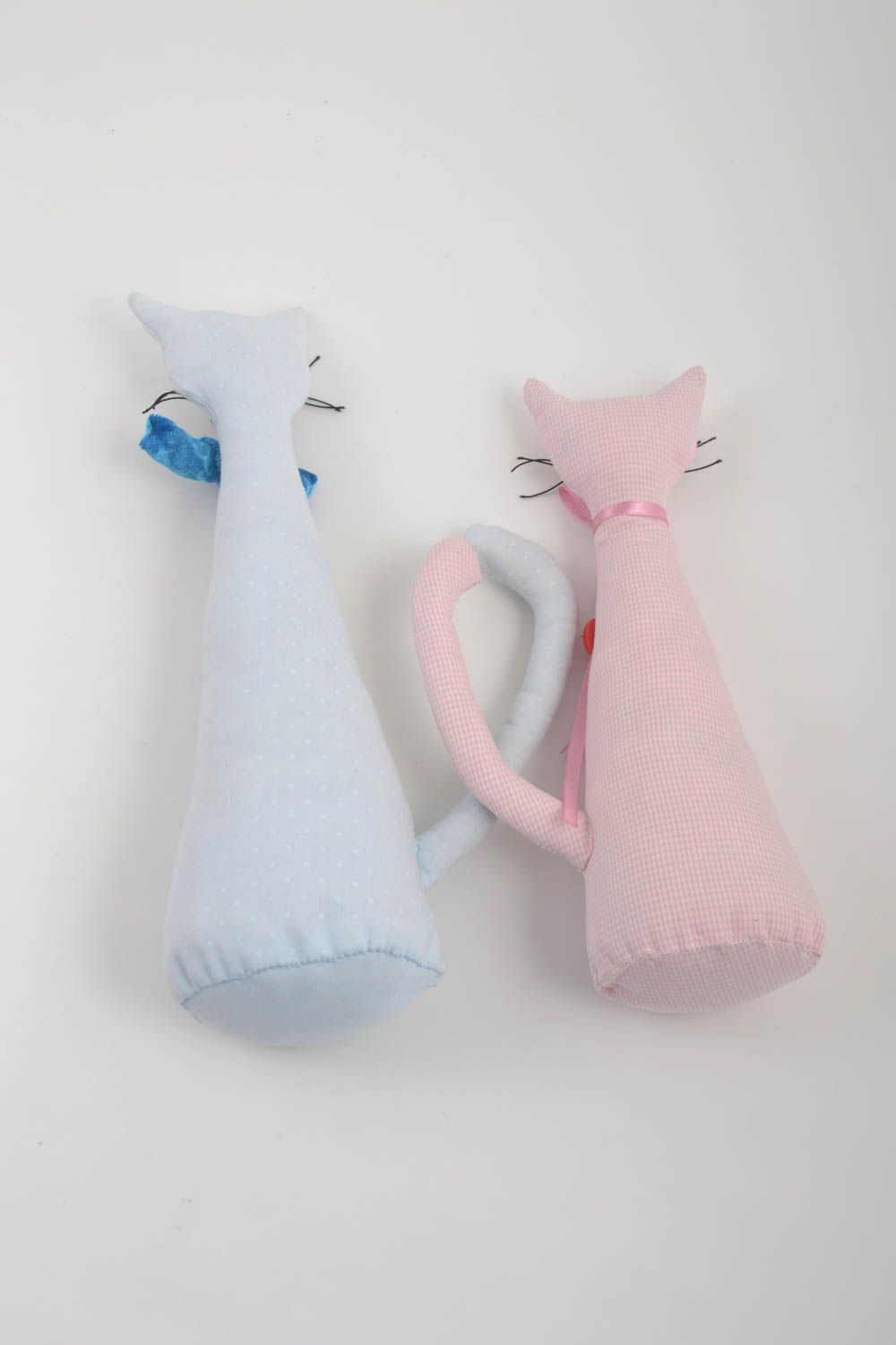 Игрушки коты ручной работы детские игрушки розовая и голубая мягкие игрушки 2 шт фото 4