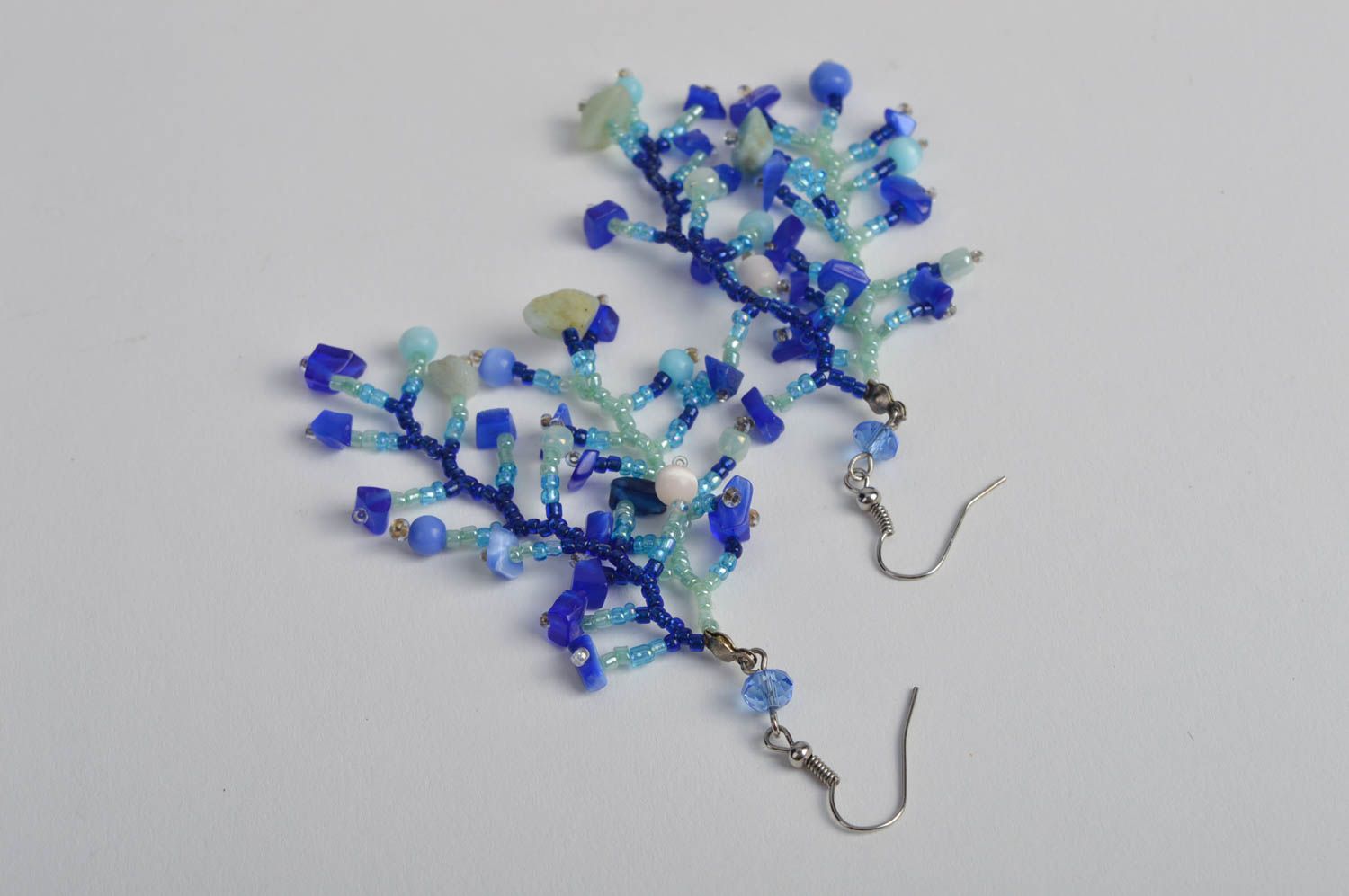 Boucles d'oreilles pendantes Bijou fait main Cadeau pour femme bleues fantaisie photo 3