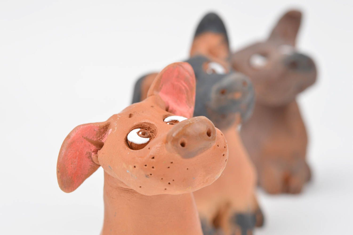 Handmade ceramic figurines 3 cute clay dogs unusual statuettes home decor photo 5