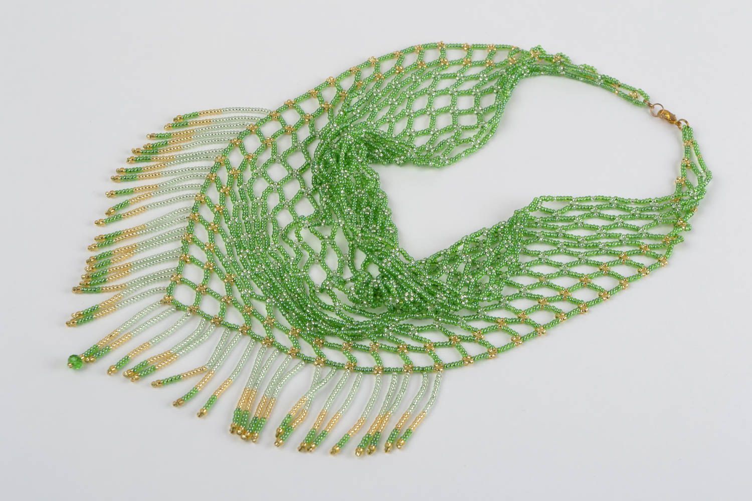 Green beaded necklace handmade designer seed beads jewelry womens accessory photo 2