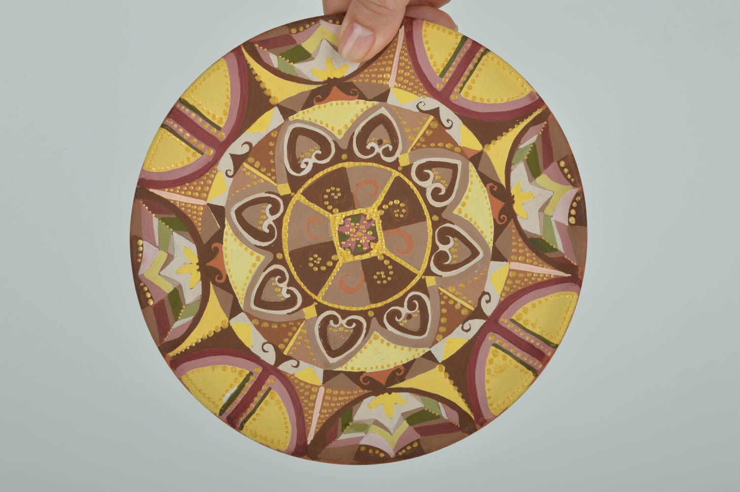 Assiette décorative murale ronde céramique peinte à l'acrylique faite main photo 2