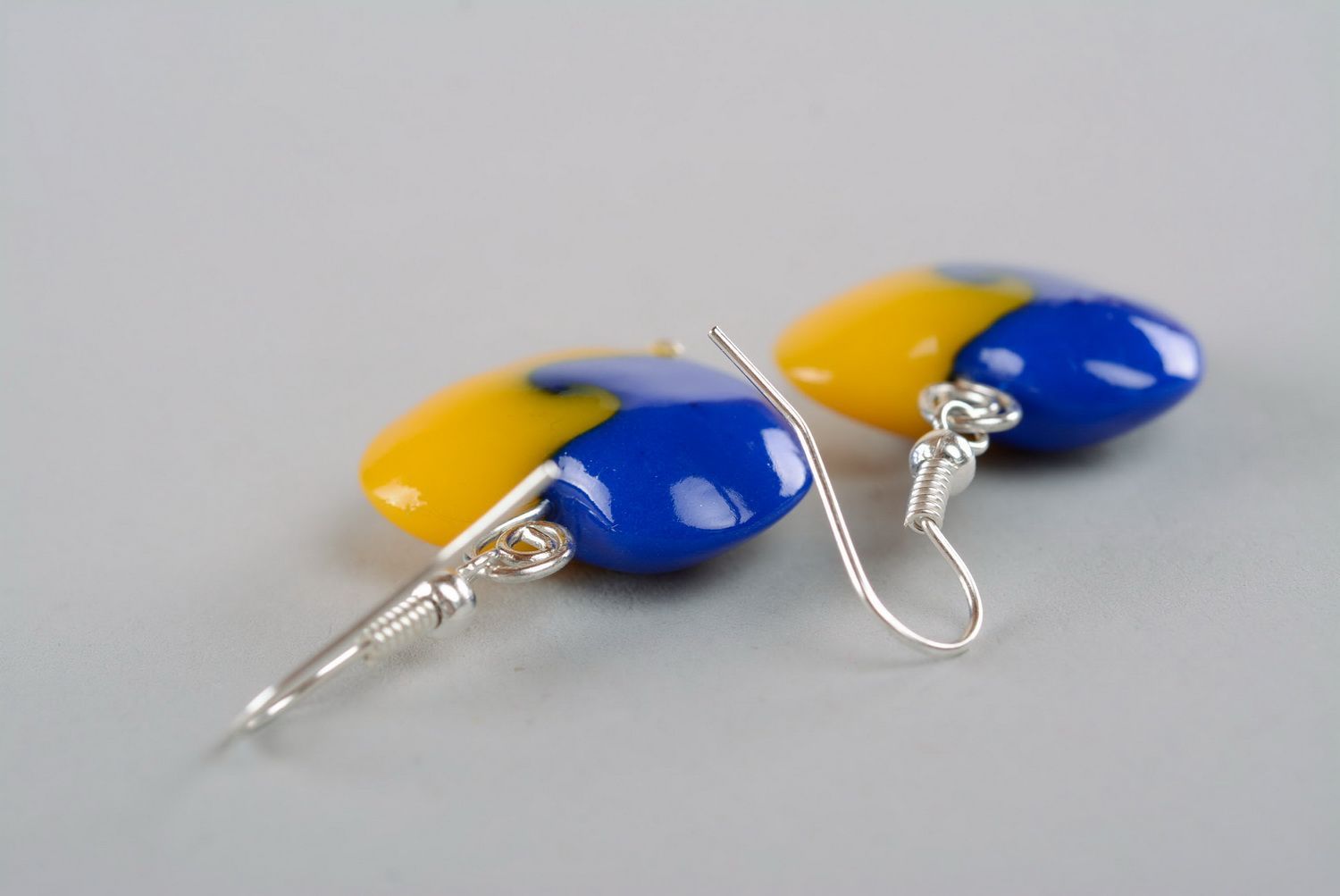 Yellow & blue earrings made of polymer clay photo 5