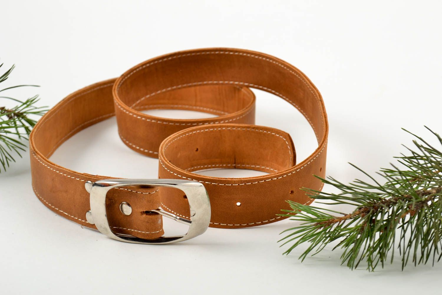 Cinturón de cuero hecho a mano original ropa masculina estilos accesorio de moda foto 1