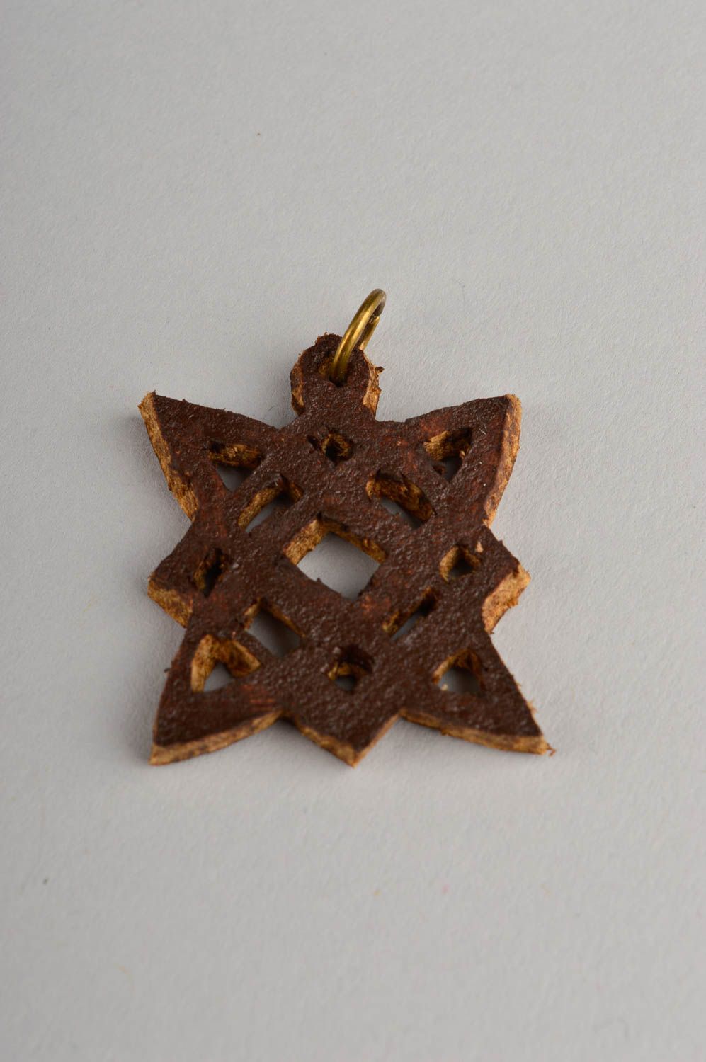 Handmade pendant in ethnic style designer leather pendant unusual jewelry photo 3