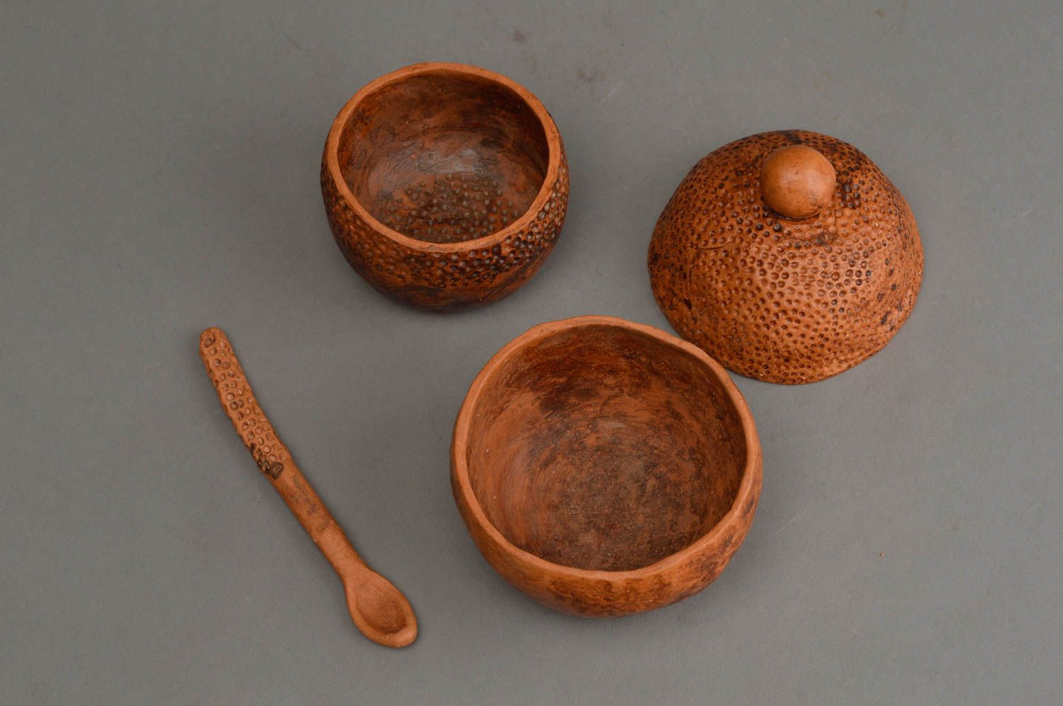 Handmade kleiner Löffel Keramik Zuckerdose Salz Dose Keramik Set  in Braun foto 4