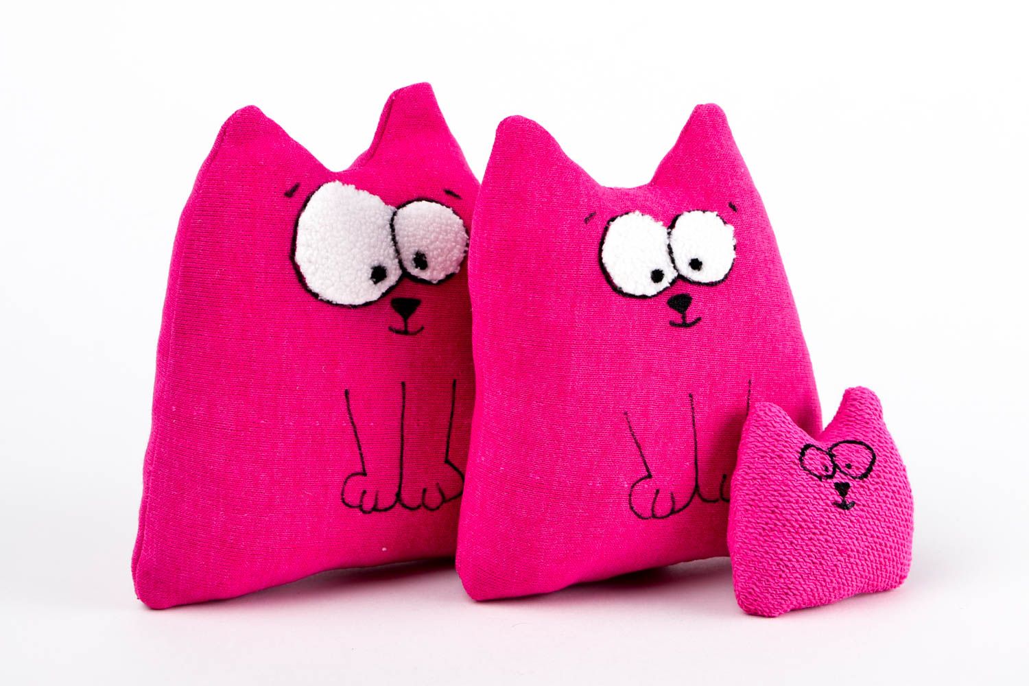 Peluches chats roses Jouets faits main en polaire 3 pièces Cadeau pour enfant photo 3