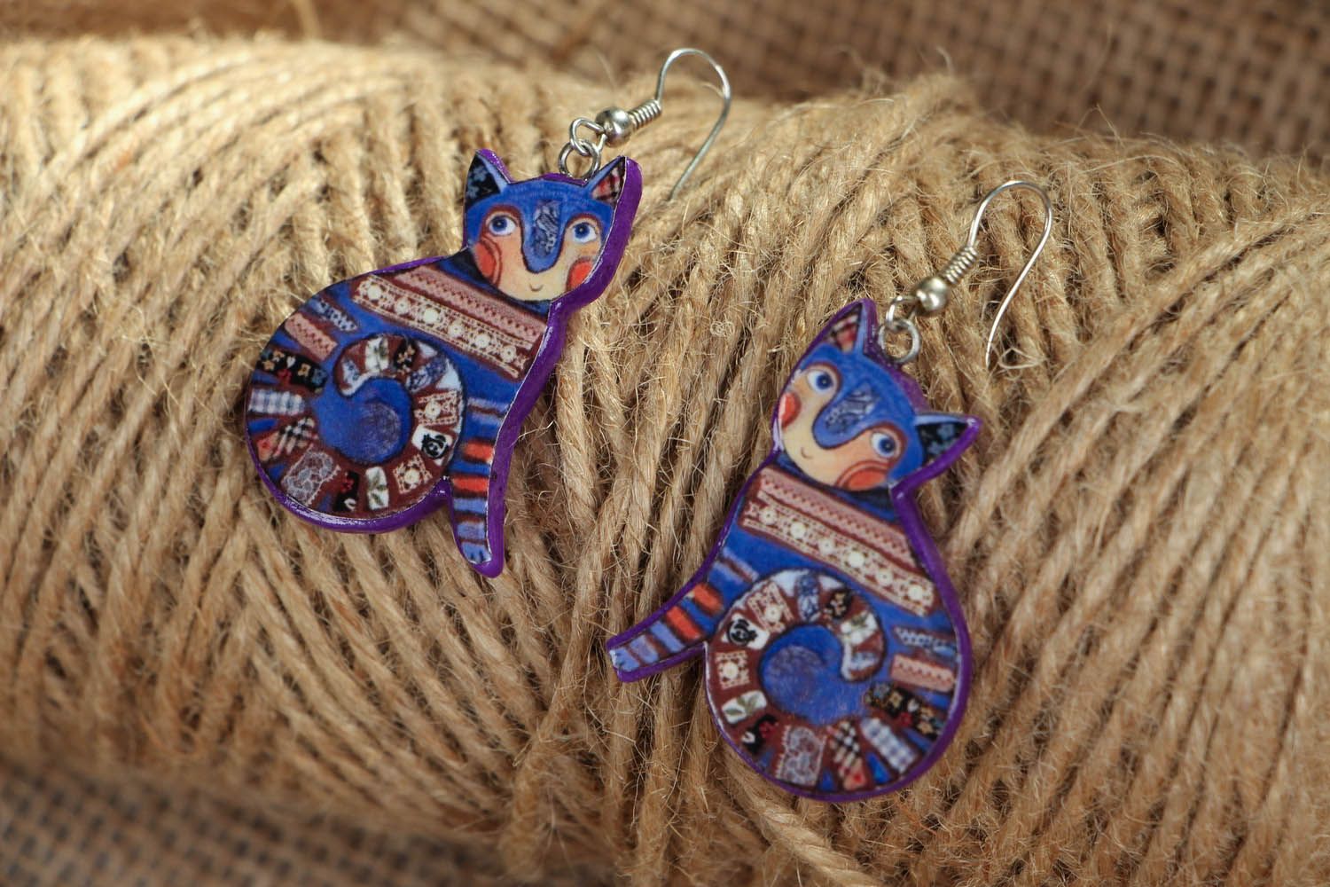 Earrings made of polymer clay Cats photo 3