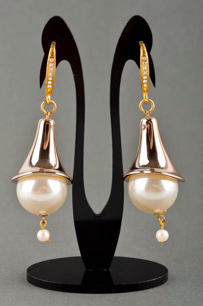 Handmade luxurious beaded earrings unique designer jewelry present for women photo 1