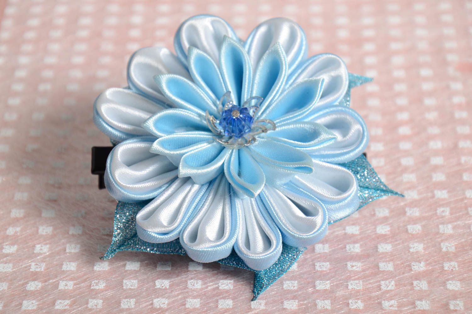Handmade designer hair clip blue massive accessory for hair flower hair clip photo 1