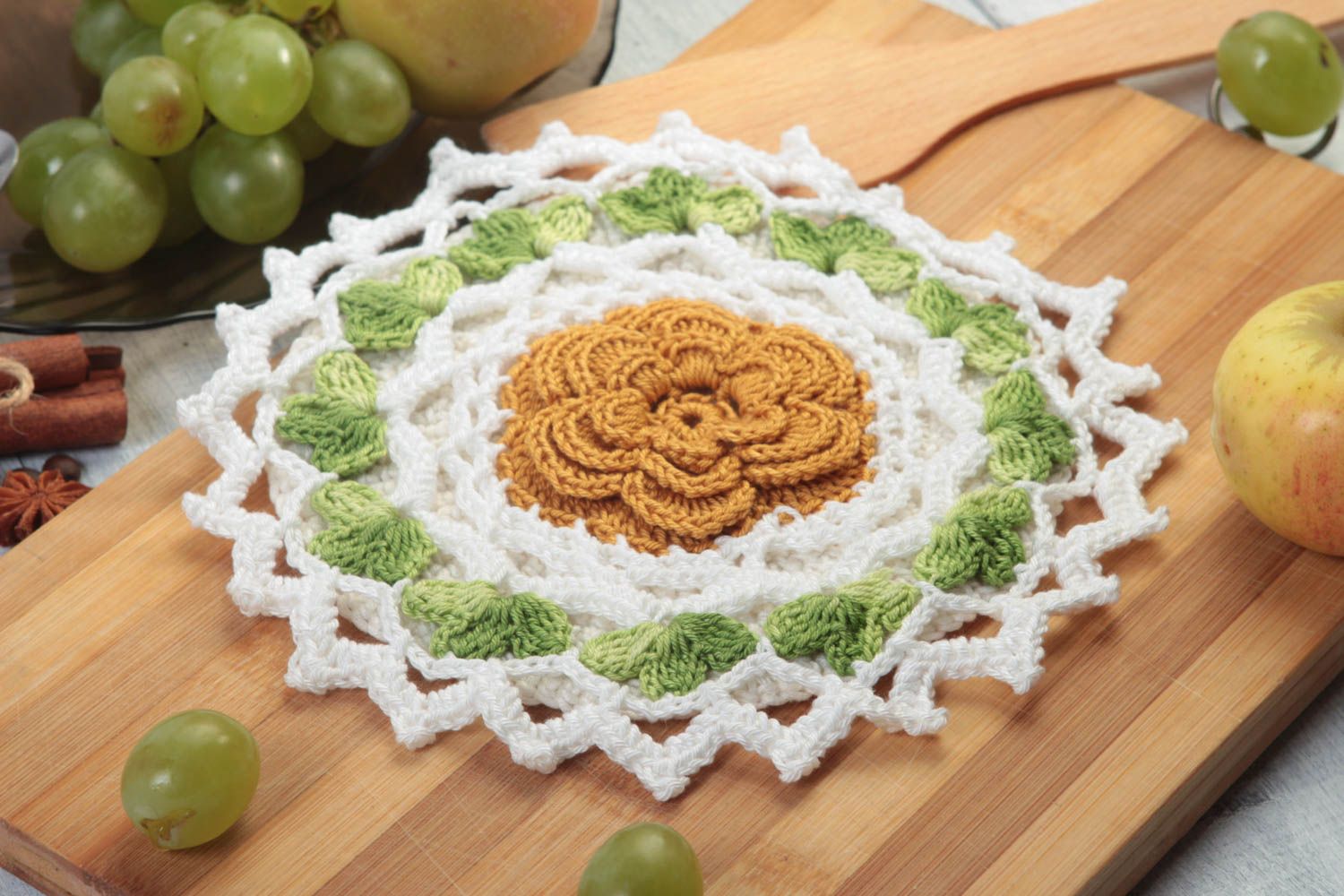 Handmade zarter Topflappen gehäkelt Küchen Textilien Haus Deko mit Blume foto 1