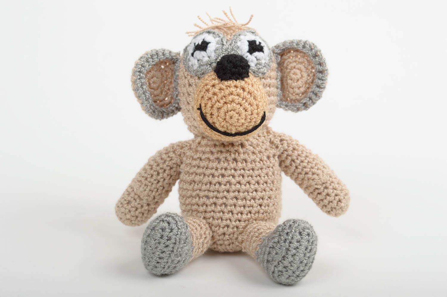 Jouet singe Peluche faite main Déco maison tricoté au crochet coton marron gris photo 5