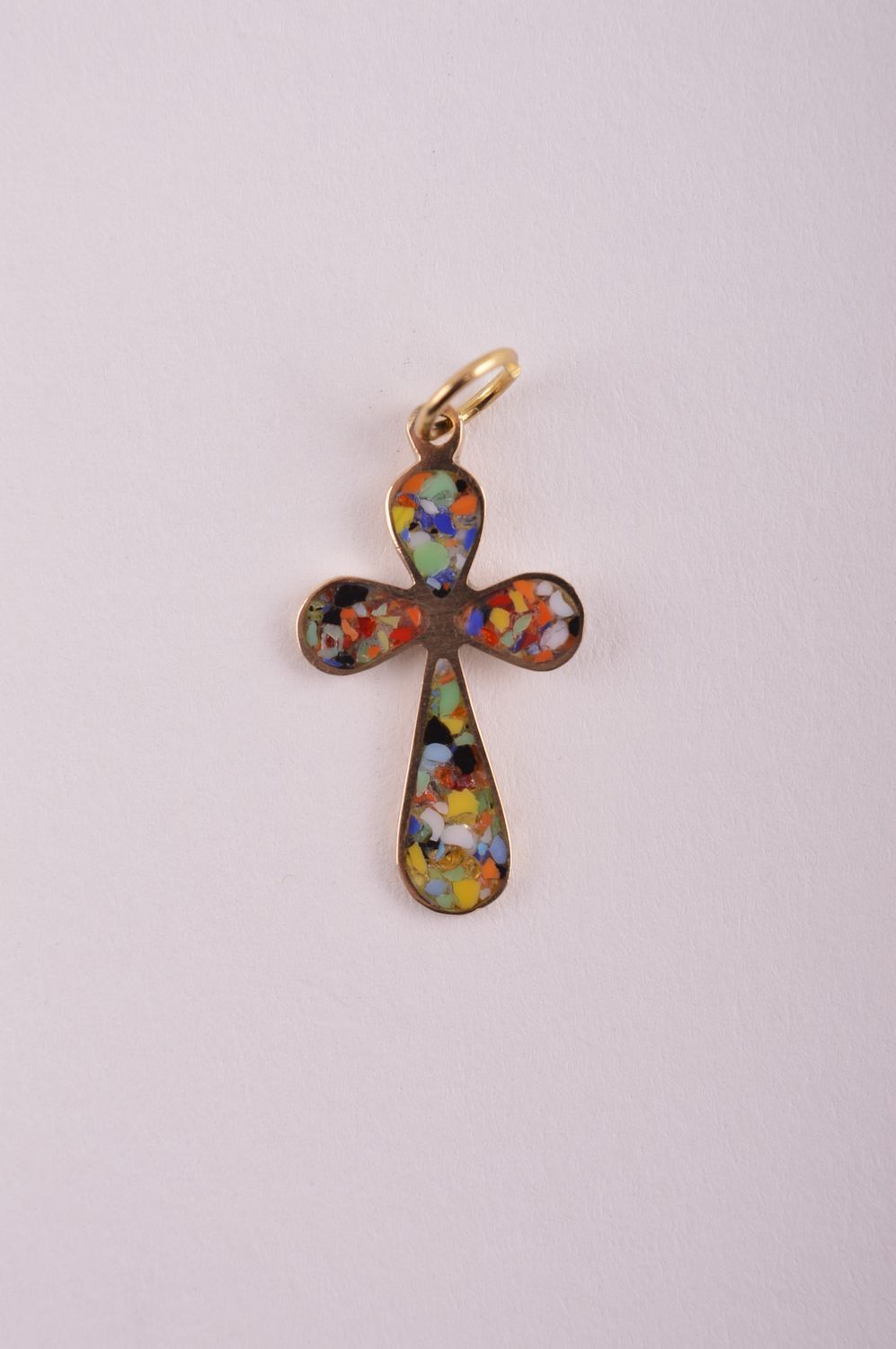 Крестик с камнями handmade подвеска на шею украшение из латуни авторское фото 2