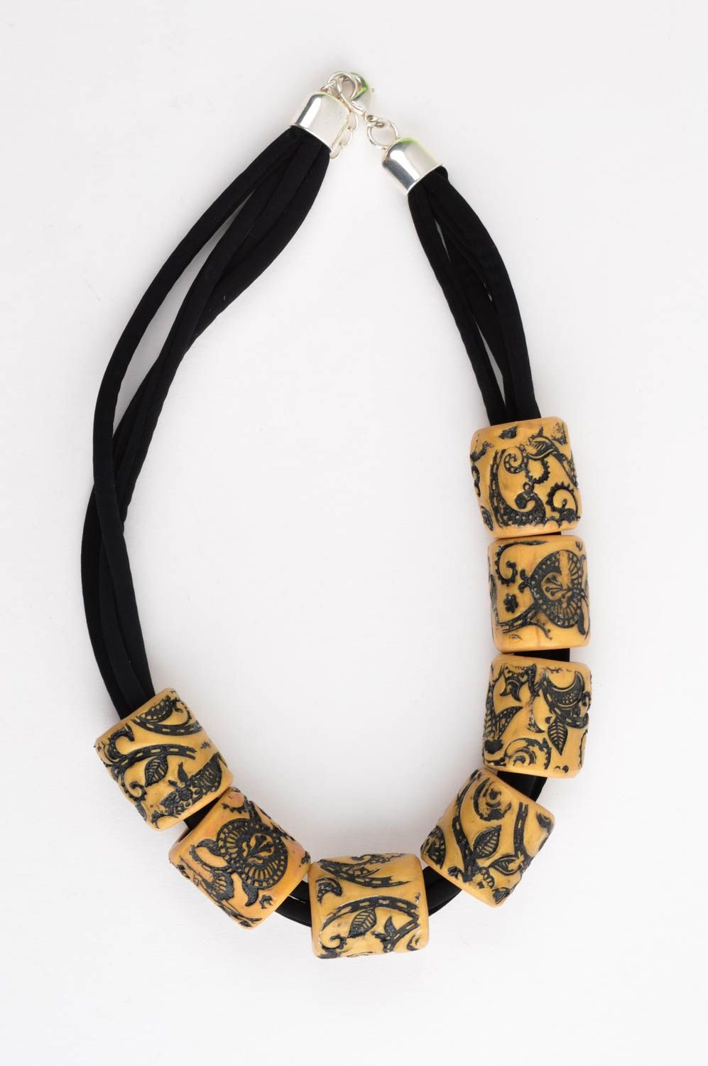 Handmade beaded necklace made of polymer clay designer accessory stylish jewelry photo 3