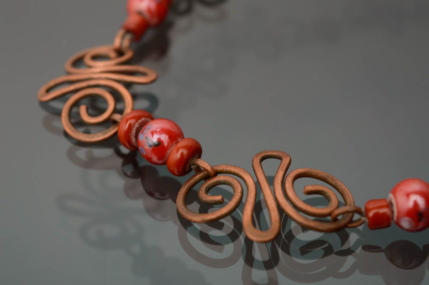Wire wrap necklace with designer lampwork beads Faina photo 5