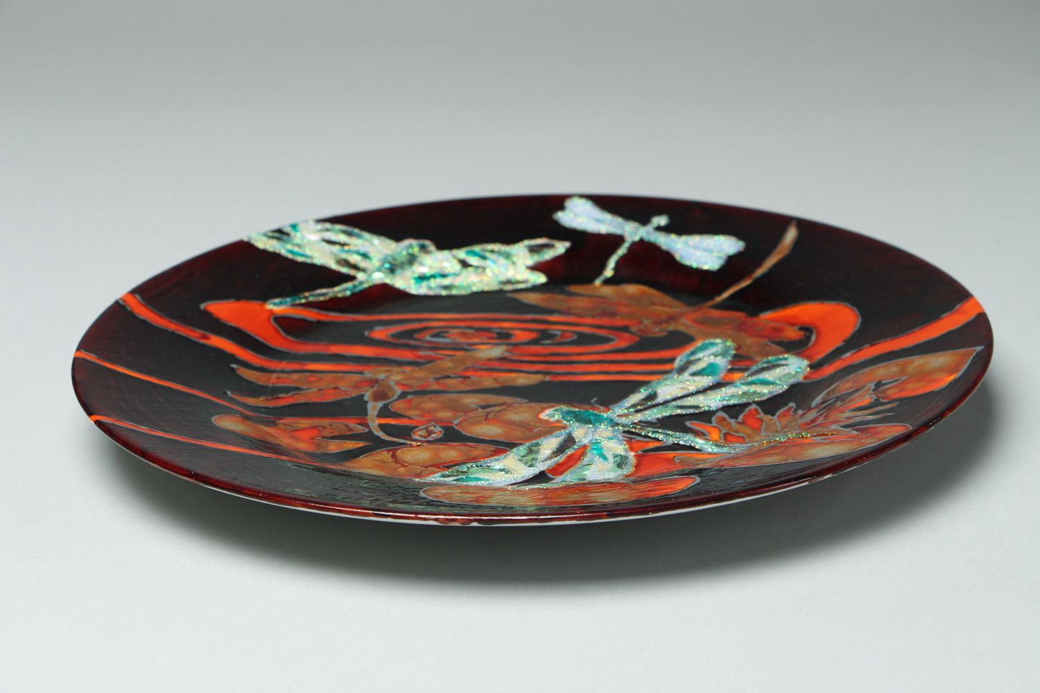 Стеклянная тарелка с витражной росписью Стрекоза фото 3