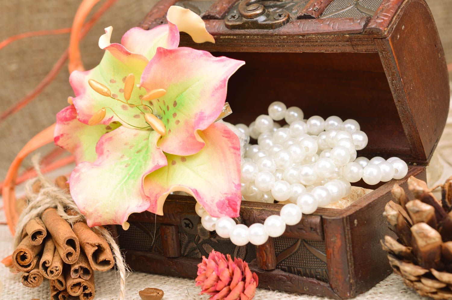 Handmade hair clip brooch with tender volume foamiran pink flower Tiger Lily photo 1