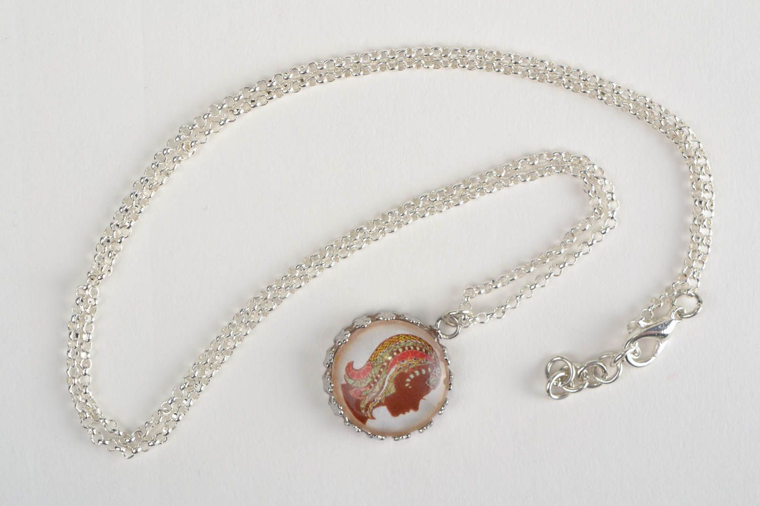Handmade designer round glass pendant on metal chain with Virgo Zodiac sign photo 3
