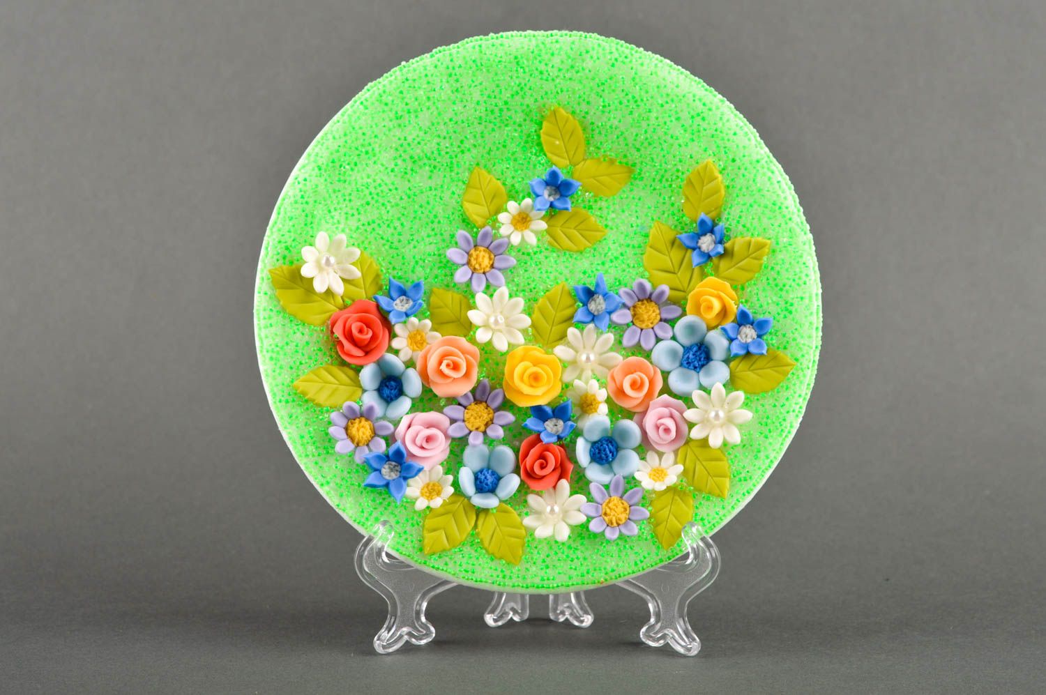Assiette décorative Décoration fait main fleurs multicolores Vaisselle déco photo 1