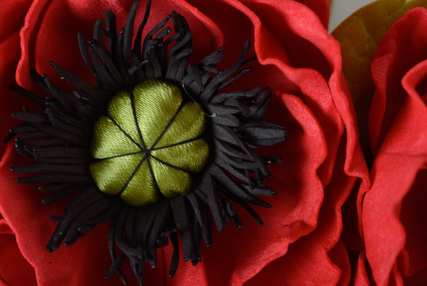 Handmade beautiful designer necklace made of suede red poppy flowers present for girl photo 3