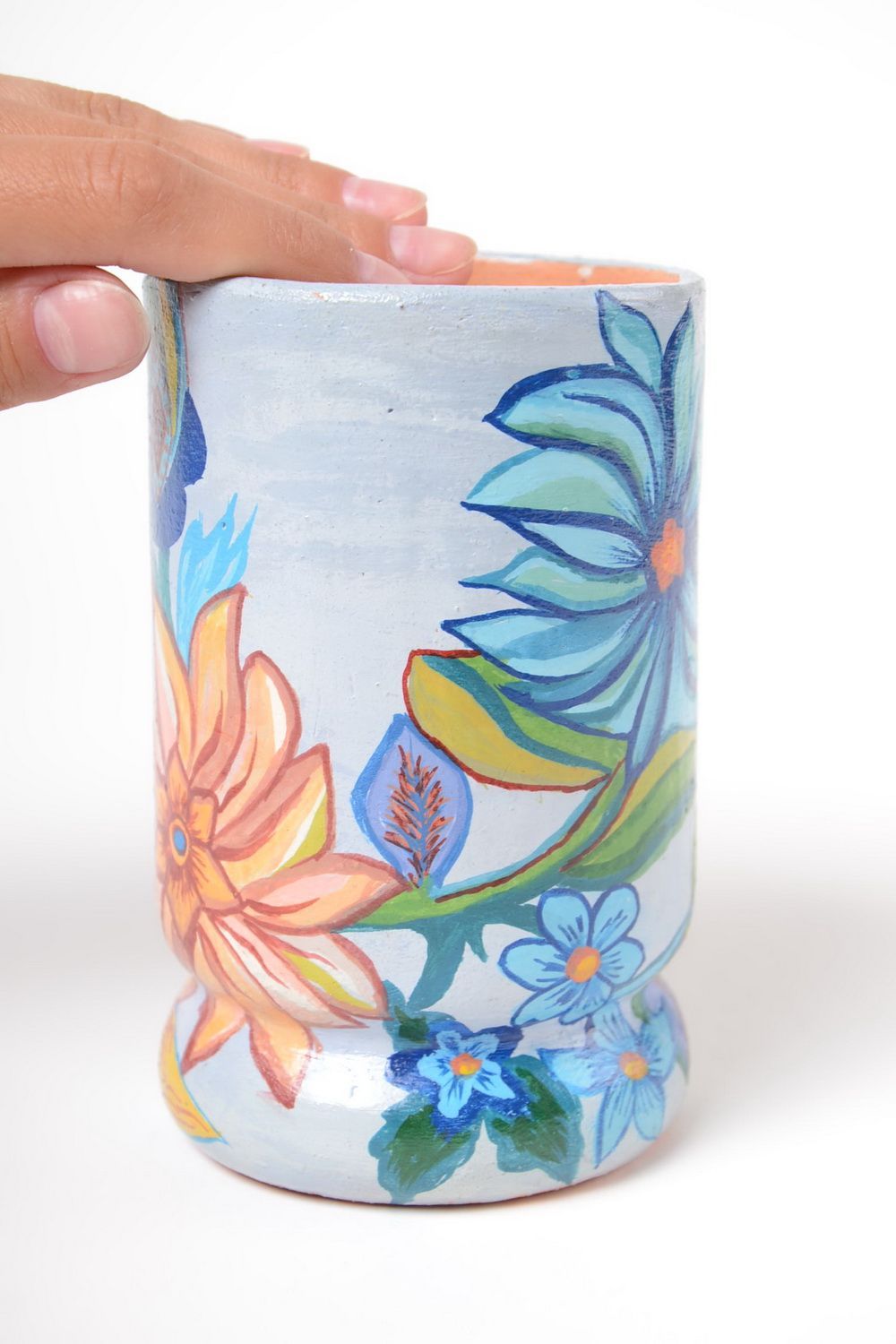 Глиняная ваза с росписью акриловыми красками ручной работы красивая 400 мл фото 5