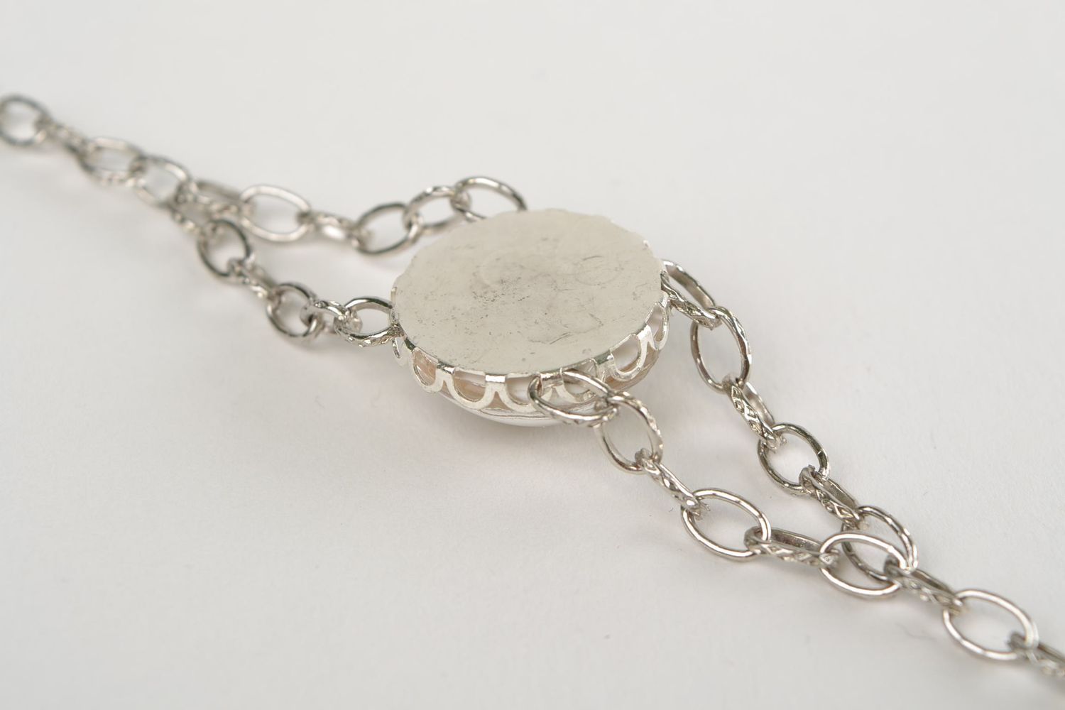 Bracelet chaîne métallique avec verre fait main original réglable Poissons photo 5