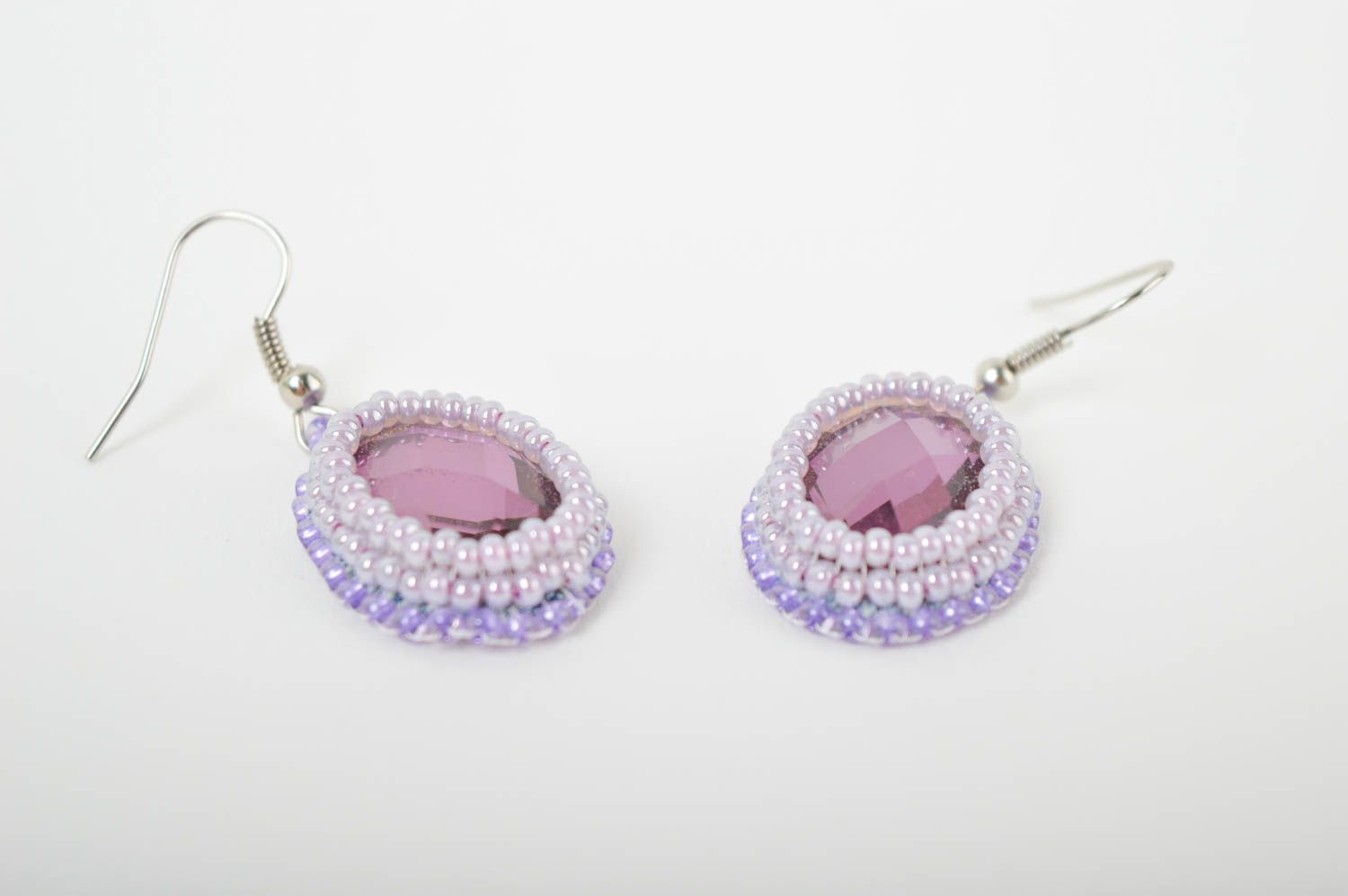 Small handmade beaded earrings glass cabochon earrings cool jewelry designs photo 5