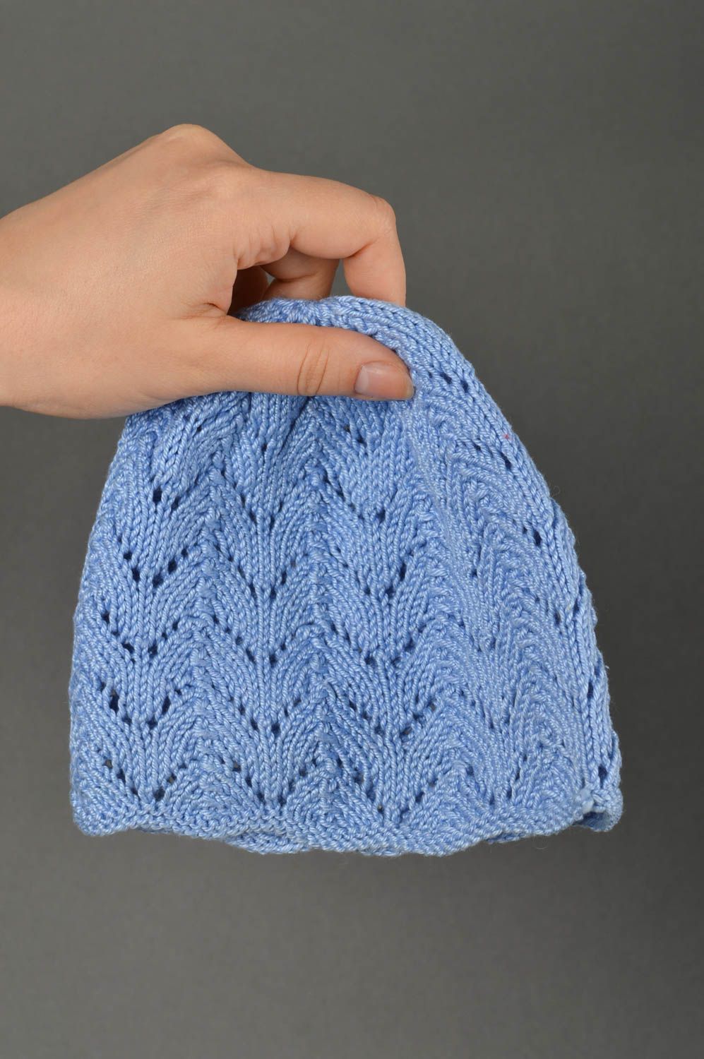 Bonnet chaud fait main Chapeau tricot au crochet bleu design Vêtement enfant photo 1