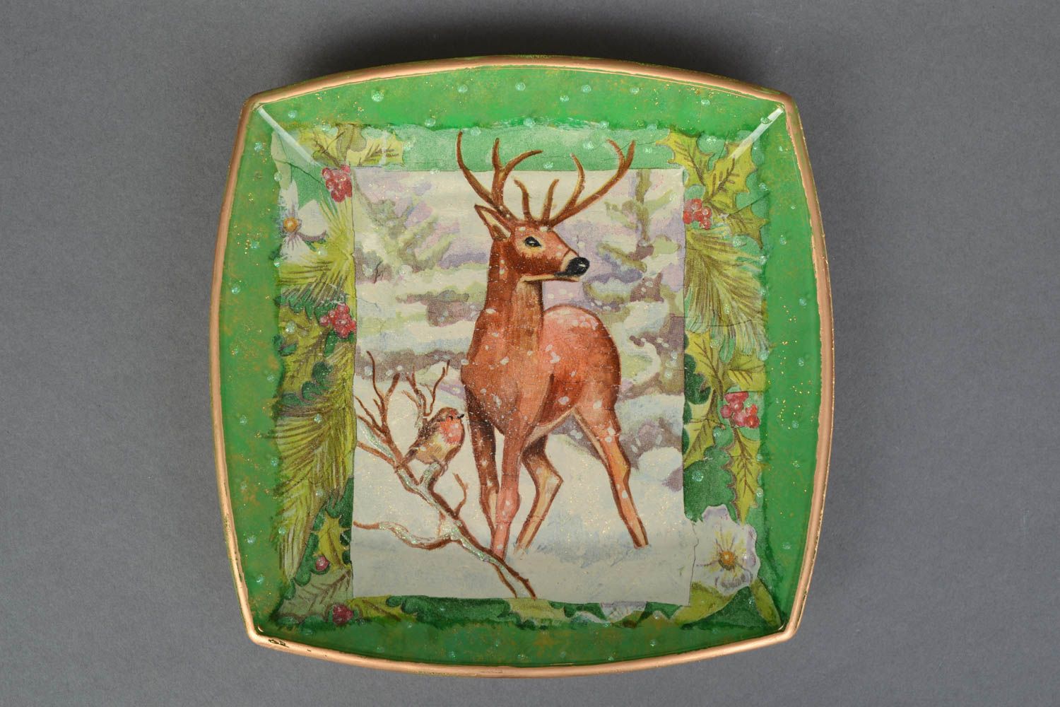 Decoupage plate for decor Deer photo 3