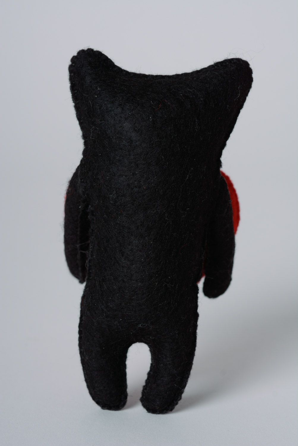 Handmade beautiful soft toy made of felt cute black cat with red heart  photo 4