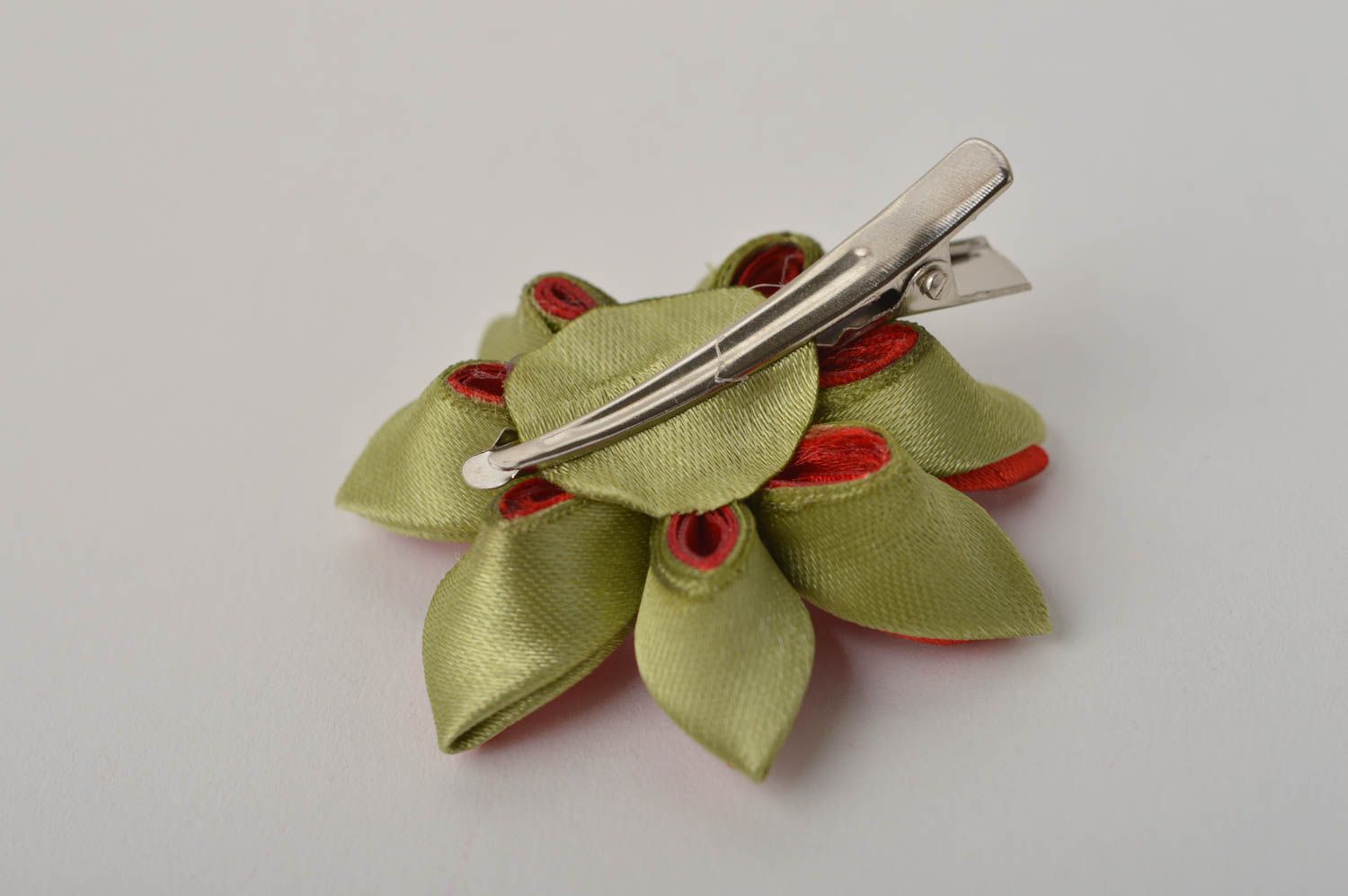 Unusual handmade textile barrette flower hair clip kanzashi flowers gift ideas photo 2