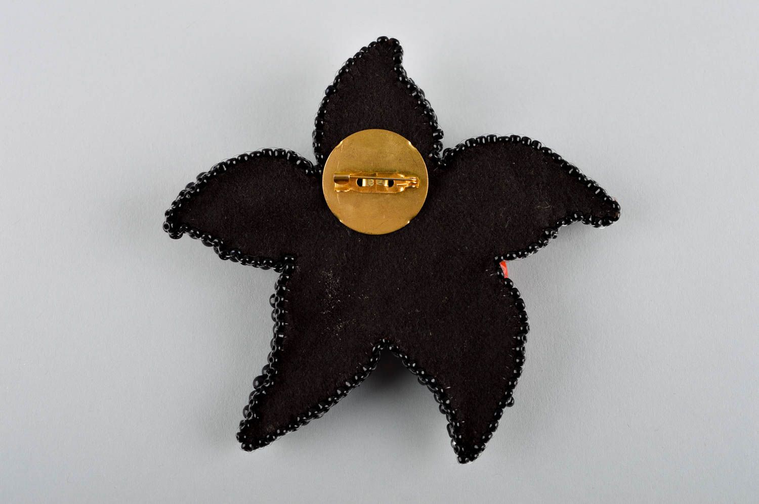 Handmade black leather brooch stylish beaded brooch designer accessory photo 3