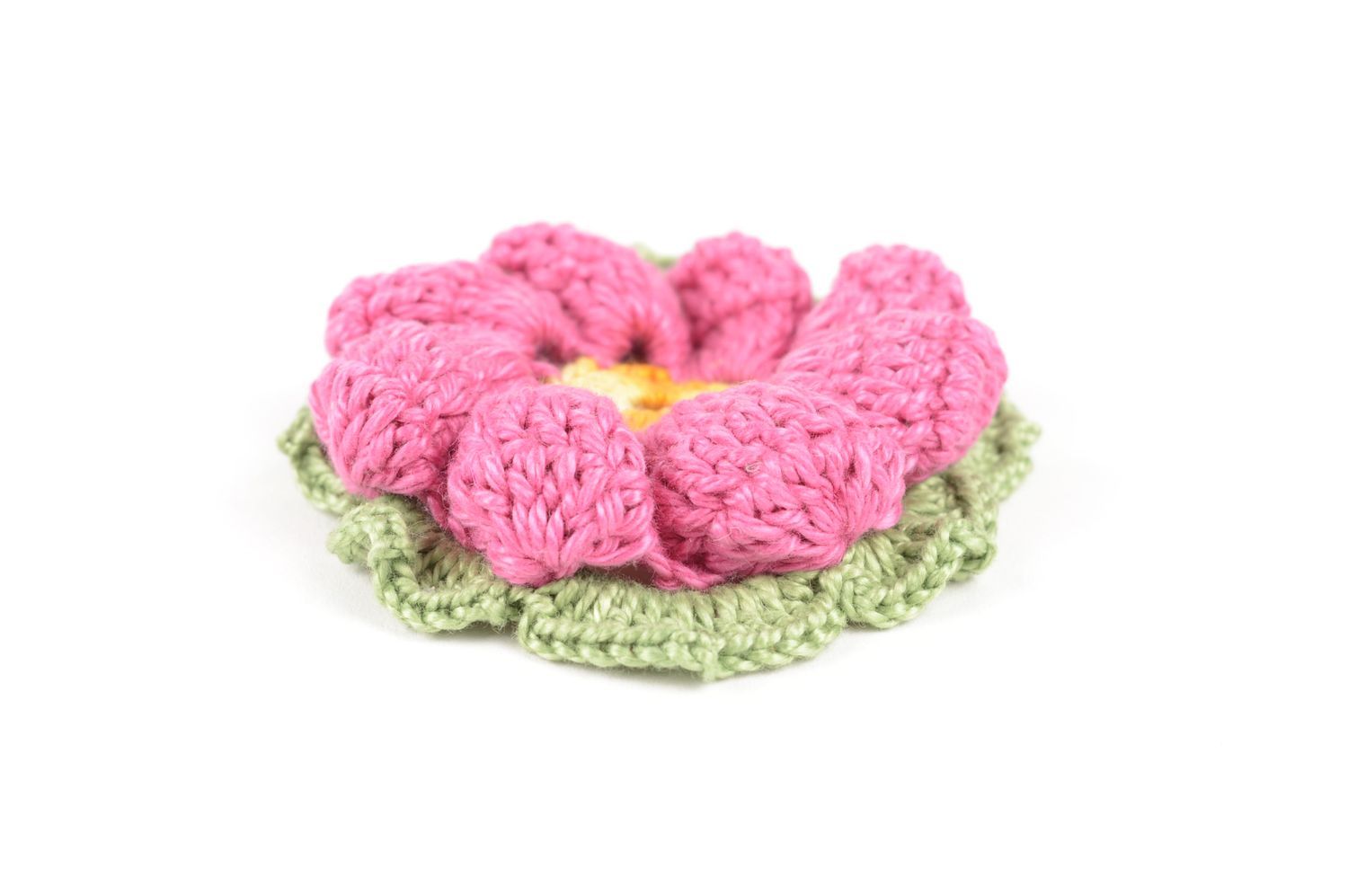 Handmade designer accessory tender crocheted flower stylish blank for brooch photo 4