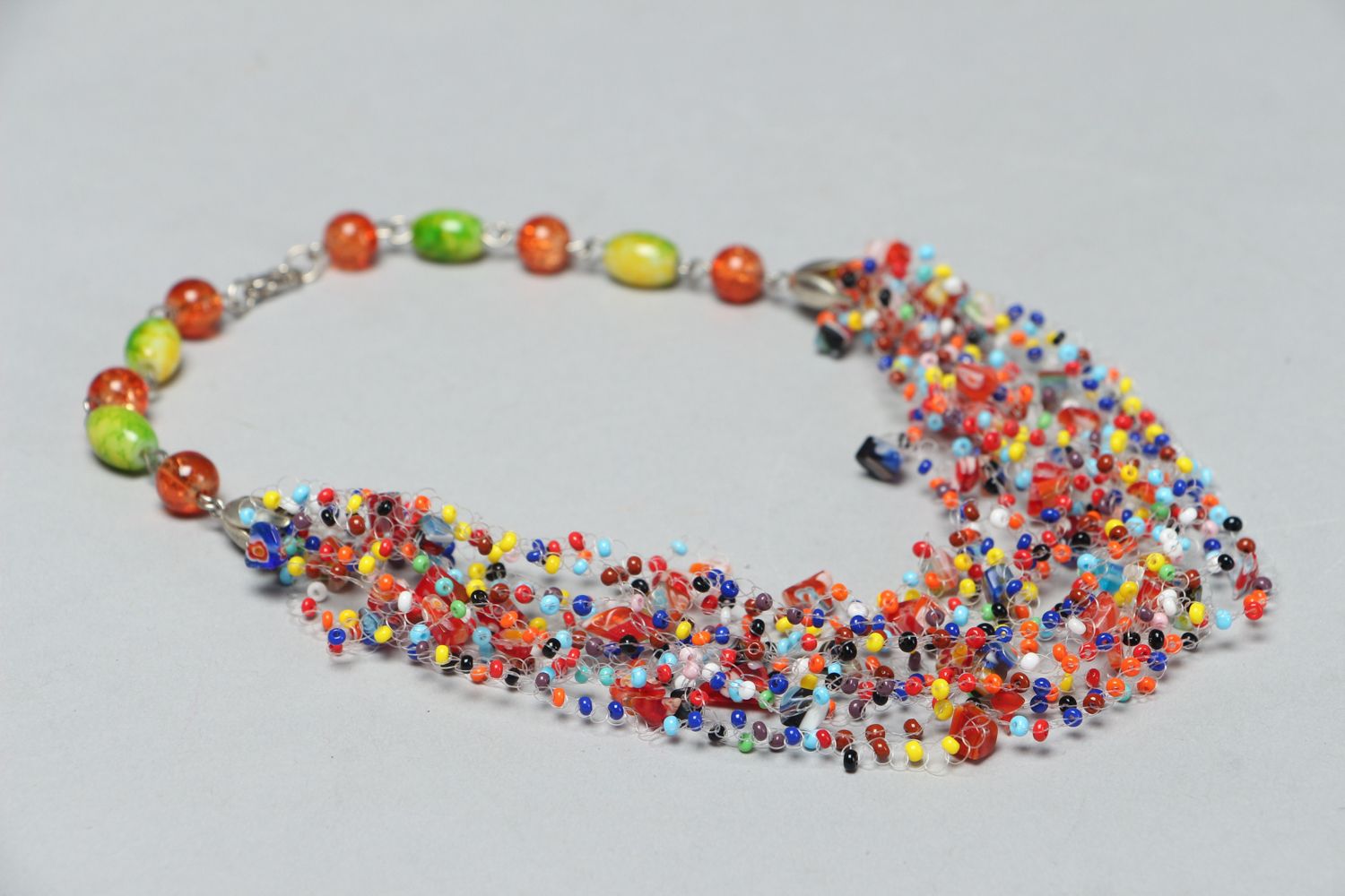 Collier en perles de rocaille et verre de Murano multicolore fait main photo 2