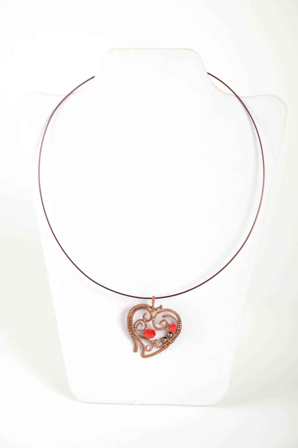 Pendentif coeur Bijou fait main en cuivre wire wrapping avec perles Cadeau femme photo 2