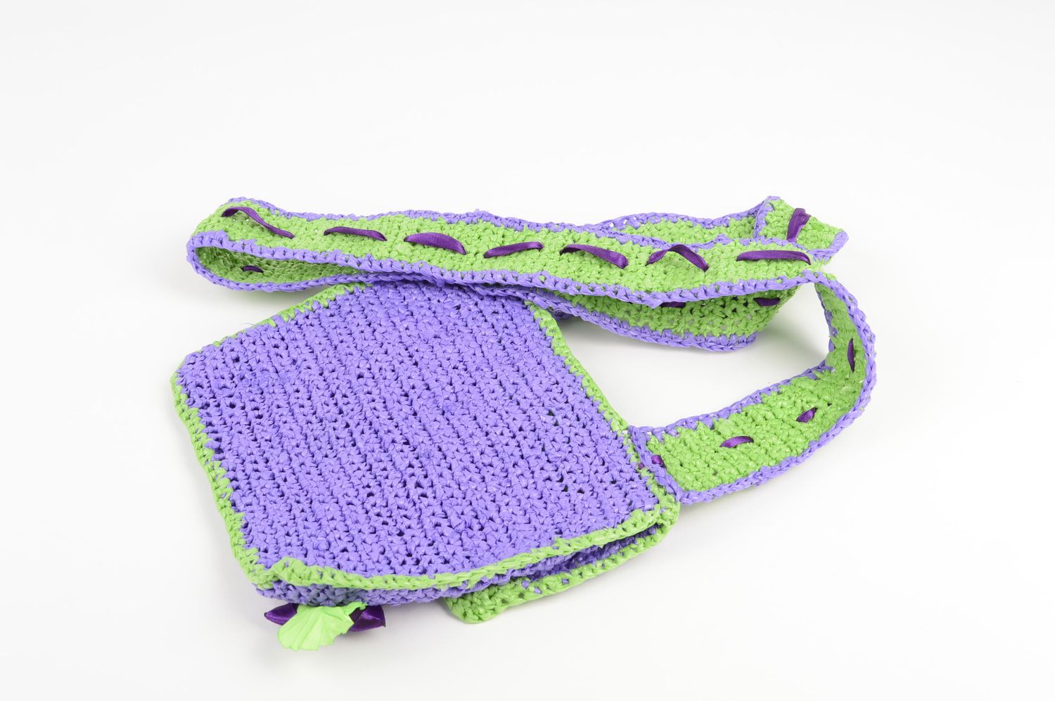 Handmade bag for children on harness little light green and lilac bag  photo 2