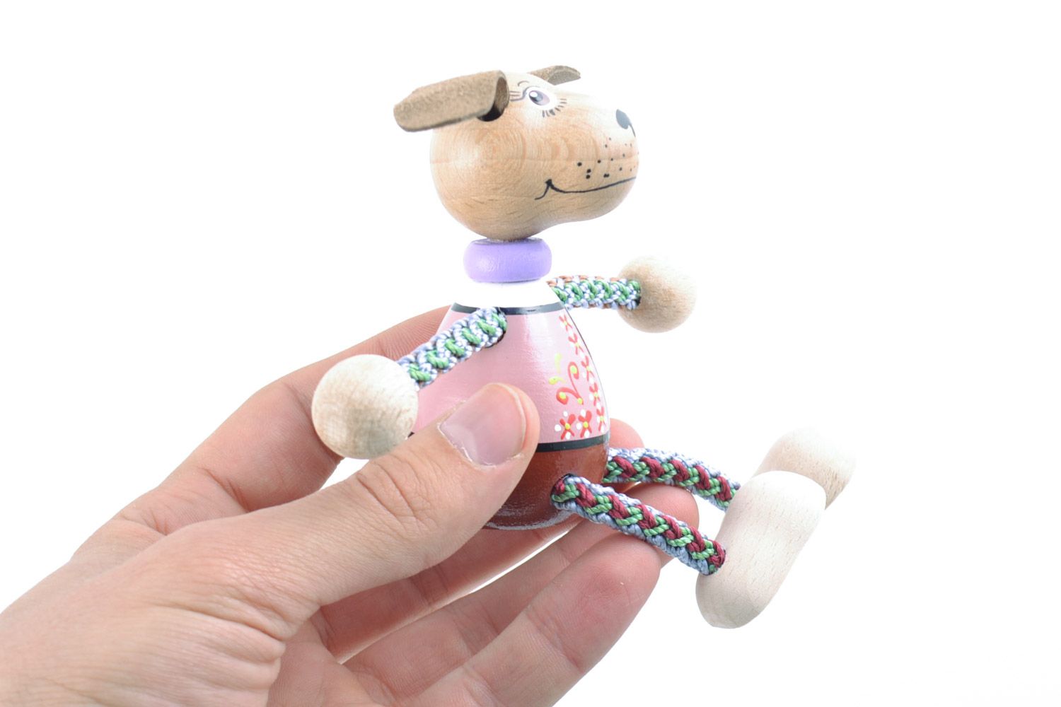 Öko handmade Holz Spielzeug Hund mit Bemalung nett für Kinder foto 2