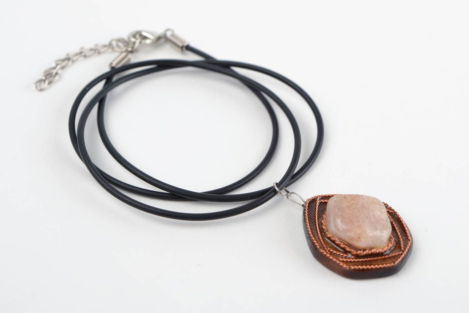Handmade wooden pendant jewelry with natural stone stylish pendant gift photo 2